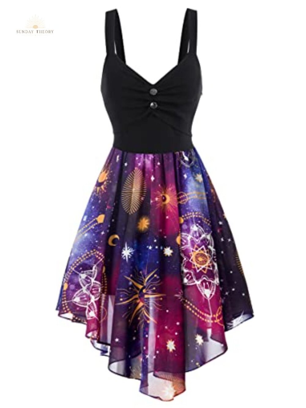 Sleeveless A-Line Dress with Chiffon Handkerchief Hem, Fit and Flare Party Dress